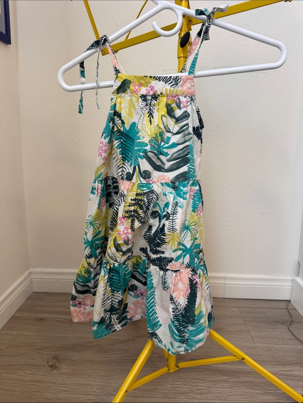 Tea Collection Tropical Tie-Shoulder Sundress in Teal, Pink & Yellow